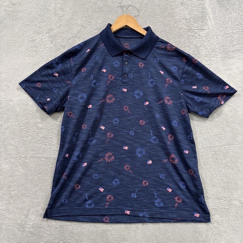 Haggar Polo Shirt Men's Medium Patriotic 4th July Fireworks Print Short Sleeve